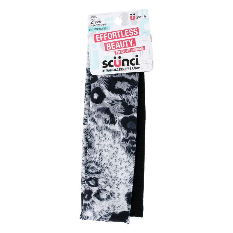 Scunci Effortless Beauty No-Damage Headwraps, Leopard and Solid Print, 2-Pieces