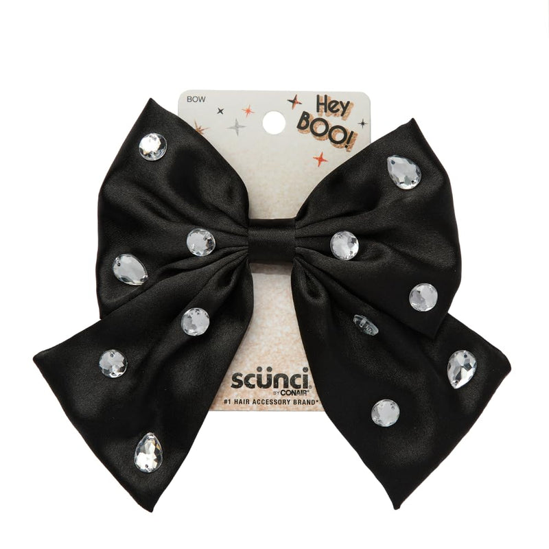 Scunci by Conair Hey Boo! Bow Barrette with Gem Stones, Black, 1-Count