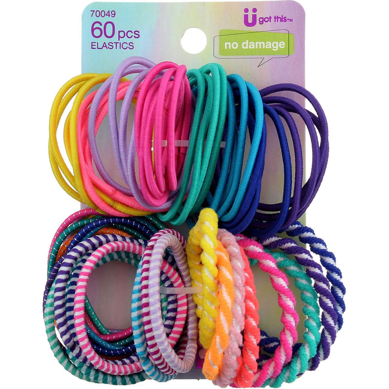 Scunci No-Damage Hair Elastics, Assorted Patterns, 60-Count