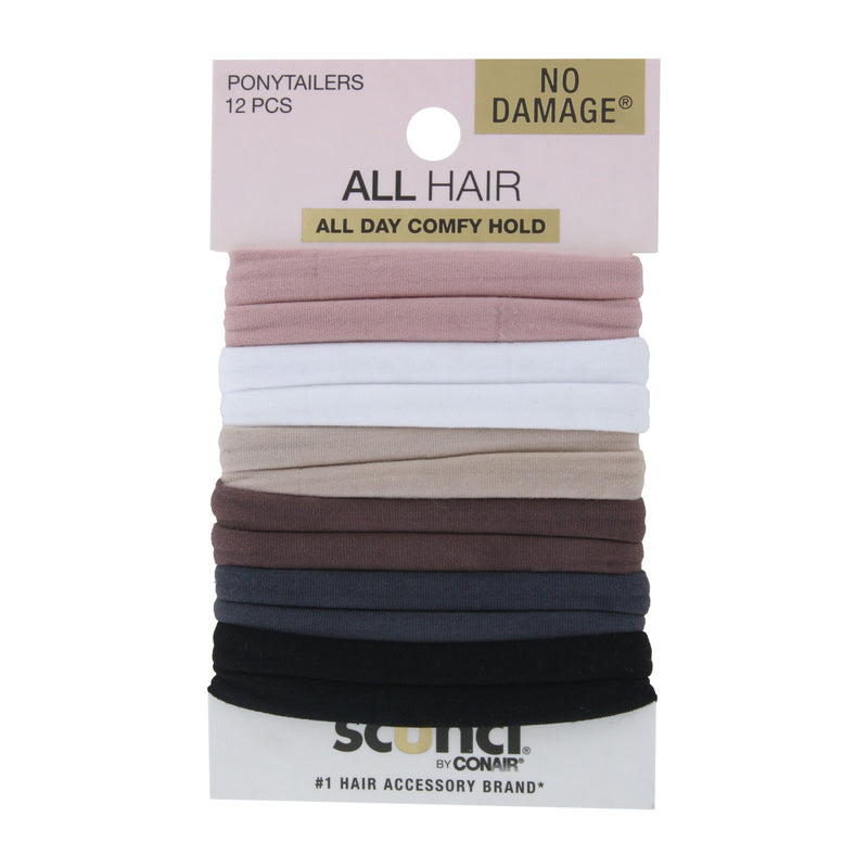 Scunci U Got This No-Damage Elastic Ponytailers, Assorted Colors, 12-Pieces