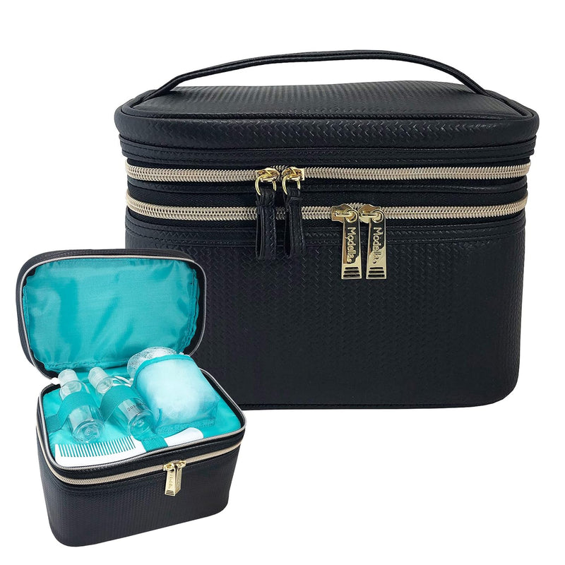 Conair Travel Makeup Bag, Large Toiletry and Cosmetic Bag, Perfect Size for Use At Home or Travel, Five Piece Train Case Set in Black