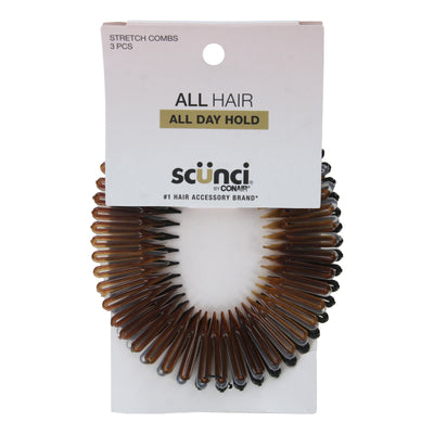 Scunci Effortless Beauty Stretch Comb, Assorted Colors, 3-Count