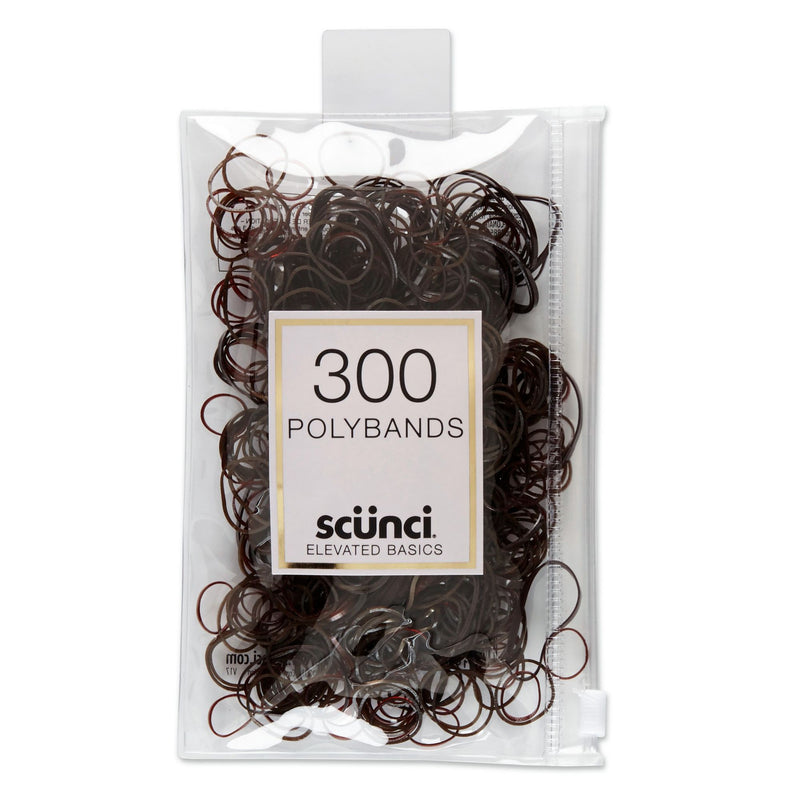 Scunci Elevated Basics Mixed Size Polybands Hair Ties, Brown, 300 Pieces