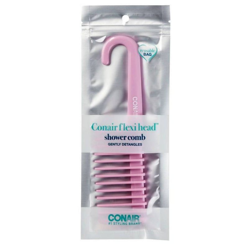 Conair Flexi Head Flexible Detangle Shower Hair Comb, Pink, 1-Count