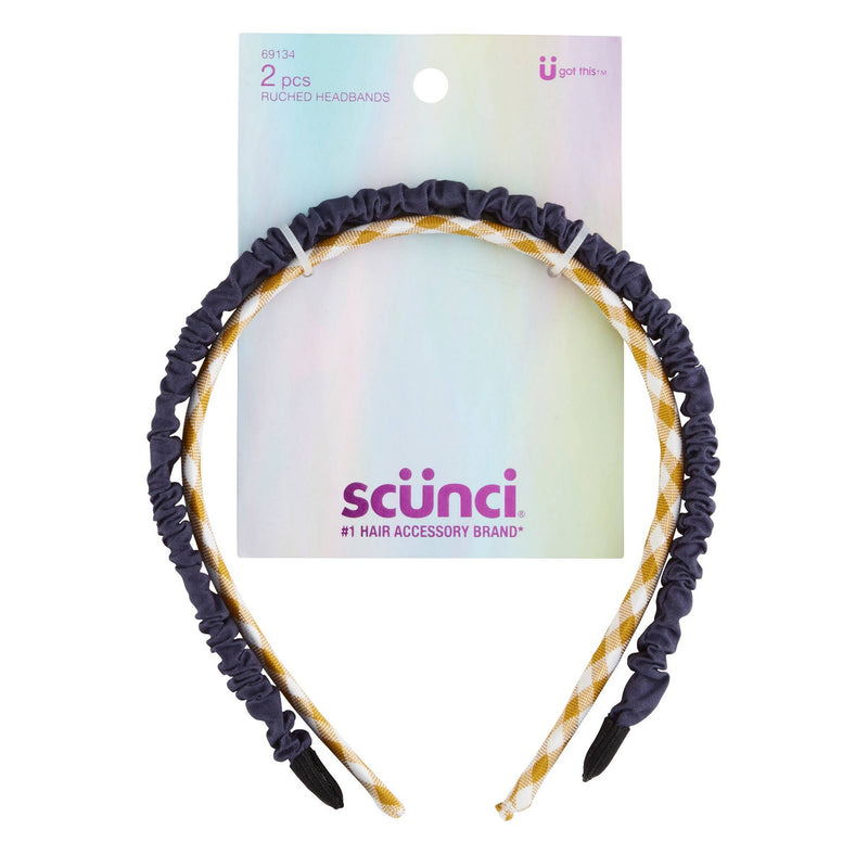Scunci Skinny Ruched Denim Headband, Assorted Colors, 2-Pieces