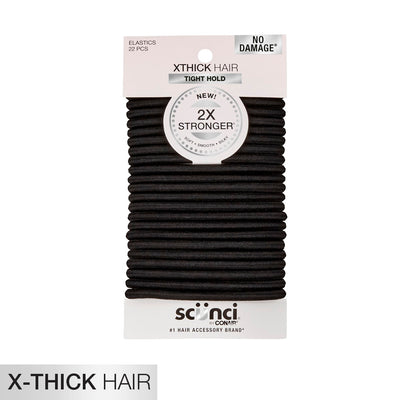 Scunci No Damage XThick Hair Tight Hold Hair Elastics, Black, 22-Count