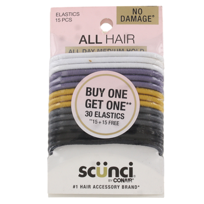Scunci No Damage Hair Elastics, Assorted Colors & Black, 30-Count