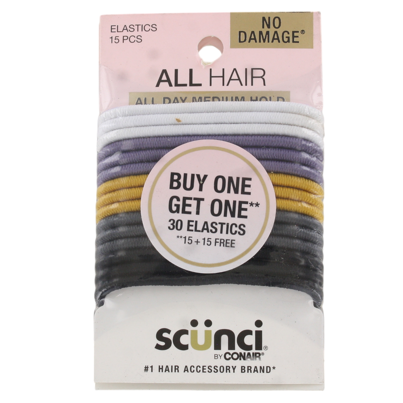 Scunci No Damage Hair Elastics, Assorted Colors & Black, 30-Count