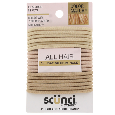 Scunci Color Match No Damage Hair Elastics, Blonde, 18-Pieces