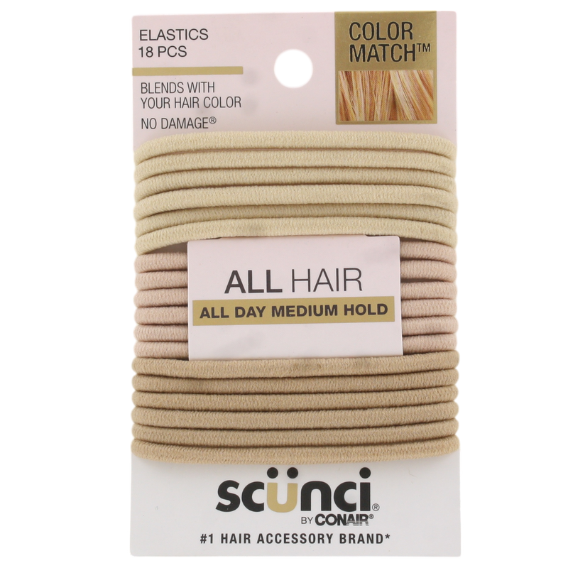 Scunci Color Match No Damage Hair Elastics, Blonde, 18-Pieces