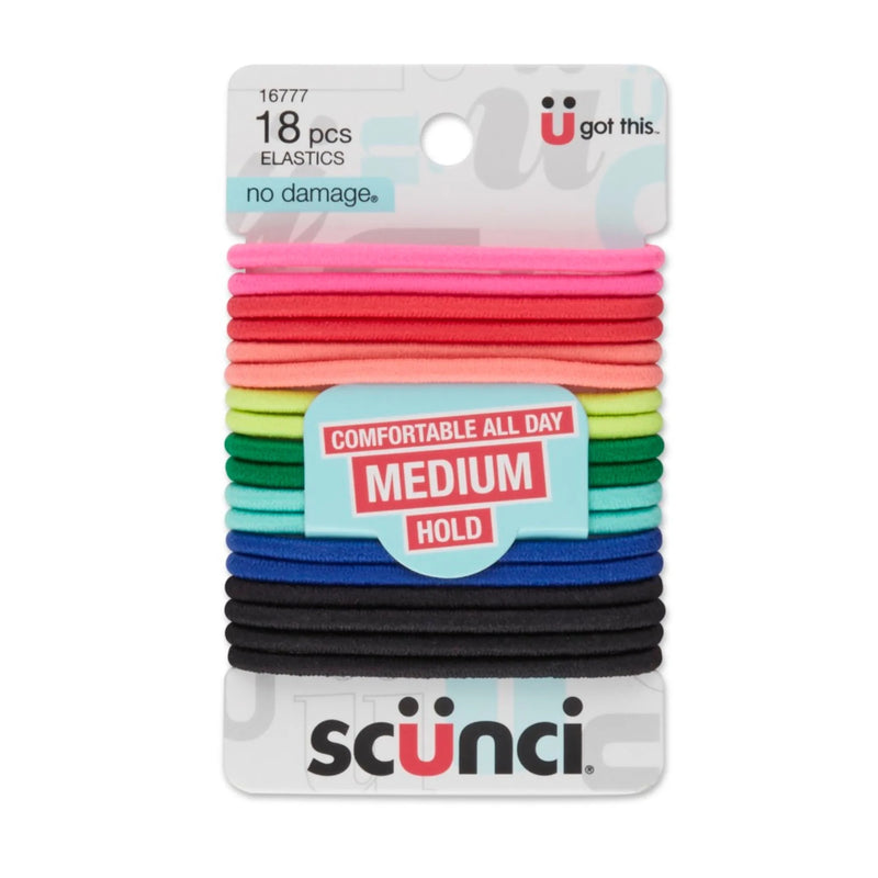 Scunci Bright No Damage Elastics Large, Assorted Colors, 18-Count