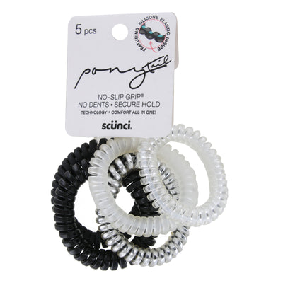Scunci Ponytail No-Slip Grip No Dents Hair Spiral Ponytailers, Assorted Colors, 5-Pieces