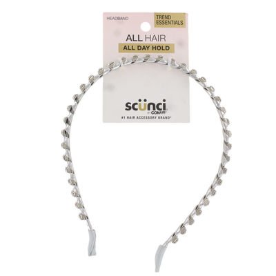Scunci Trend Essentials Headband for All Hair Types – All Day Hold, Silver Twist Design, Comfortable No-Slip Fit