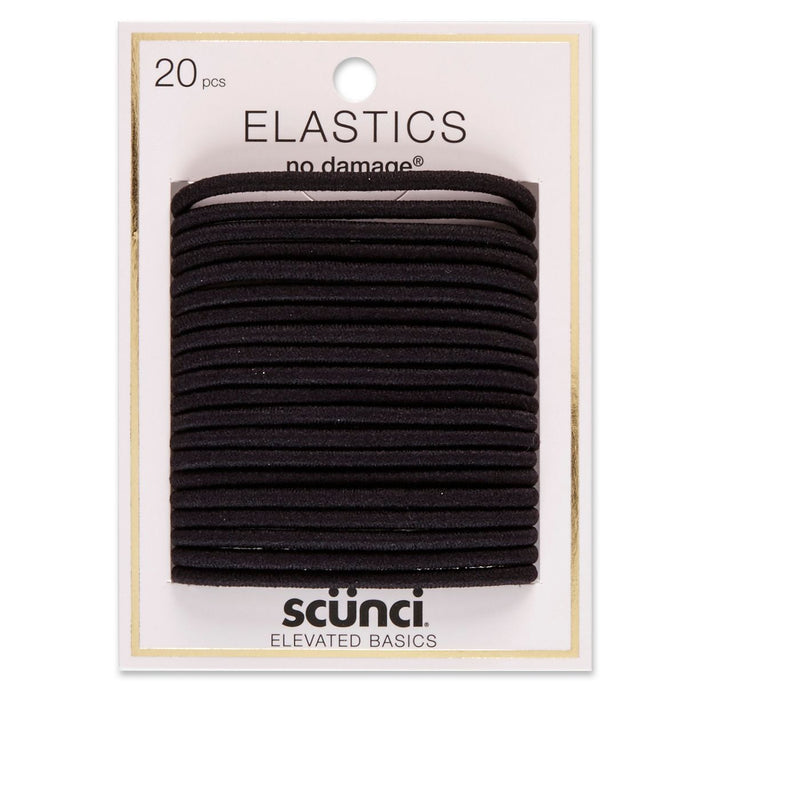 Scunci Elevated Basics No-Damage 4mm Hair Elastics, Black, 20-Pieces