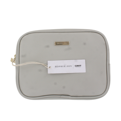 Tartan + Twine Double Zip Cosmetic Bag – Elegant Travel Makeup Organizer with Dual Compartments, Neutral Gray