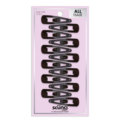 Scunci All Hair Metal Snap Clips, Black, 12-Count