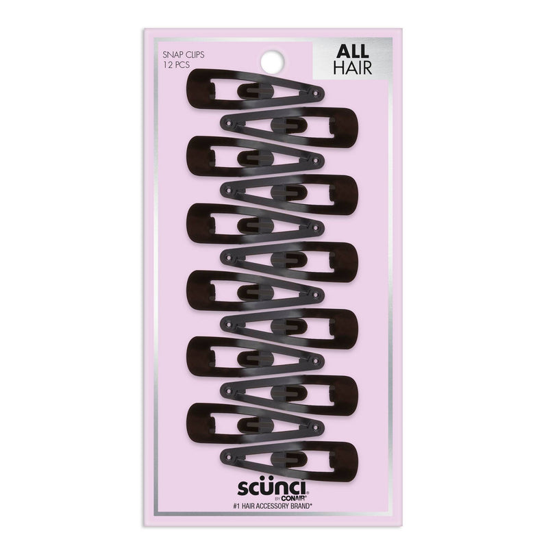 Scunci All Hair Metal Snap Clips, Black, 12-Count