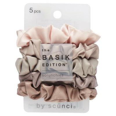 Scunci The BASIK Edition Scrunchies Hair Ties, Assorted Colors, 5-Pieces