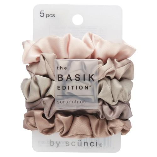 Scunci The BASIK Edition Scrunchies Hair Ties, Assorted Colors, 5-Pieces