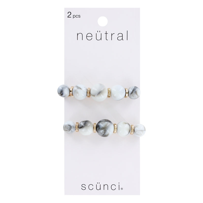 Scunci Neutral Pearl Marble Hair Barrettes, 2-Piece