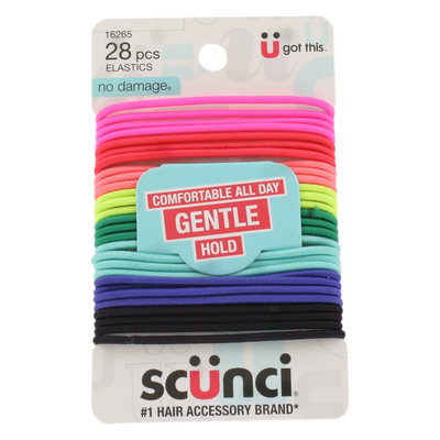 Scunci No Damage Gentle Hold Hair Elastics, Assorted Colors, 28-Pieces