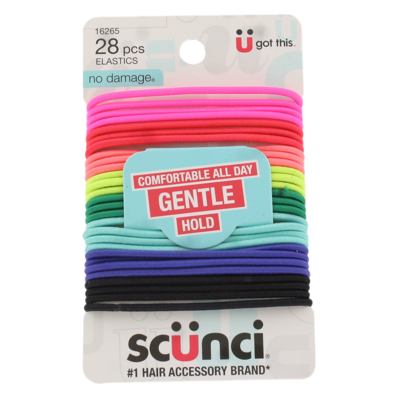 Scunci No Damage Gentle Hold Hair Elastics, Assorted Colors, 28-Pieces