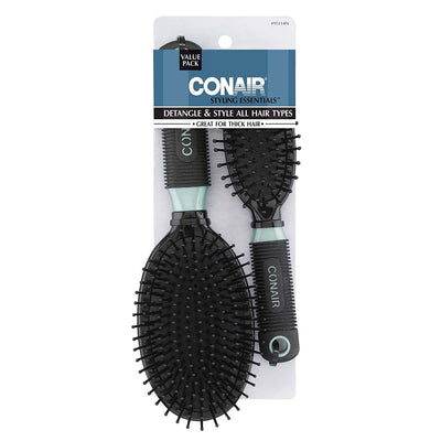 Conair Professional Full & Mid Size Nylon Cushion Brush Set Colors May Vary, 2 Piece Assortment