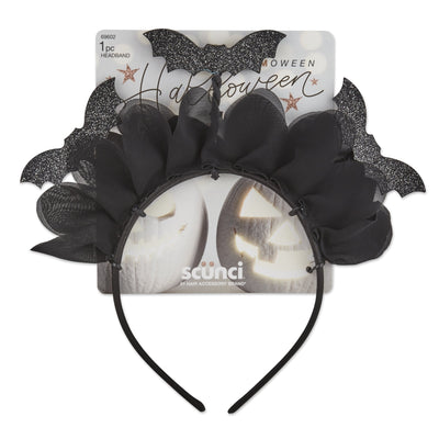 Scunci Glamoween Headband, Bat Design Halloween Theme, Black, 1-Piece