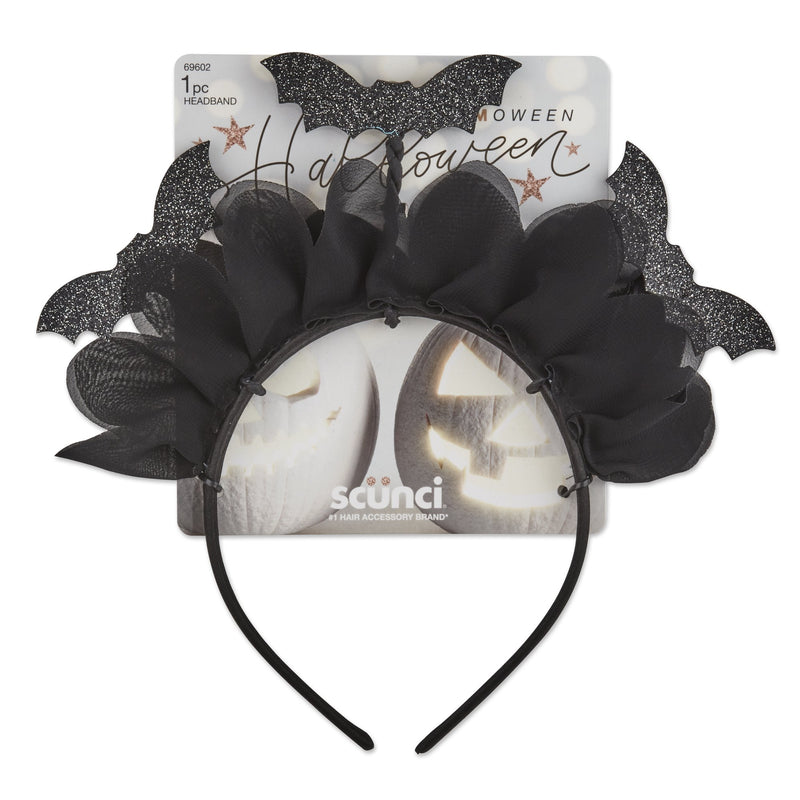 Scunci Glamoween Headband, Bat Design Halloween Theme, Black, 1-Piece