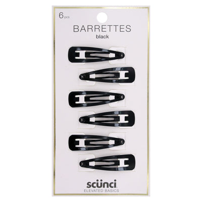 Scunci Elevated Basics Contour Hair Barrettes, Black, 6-Count