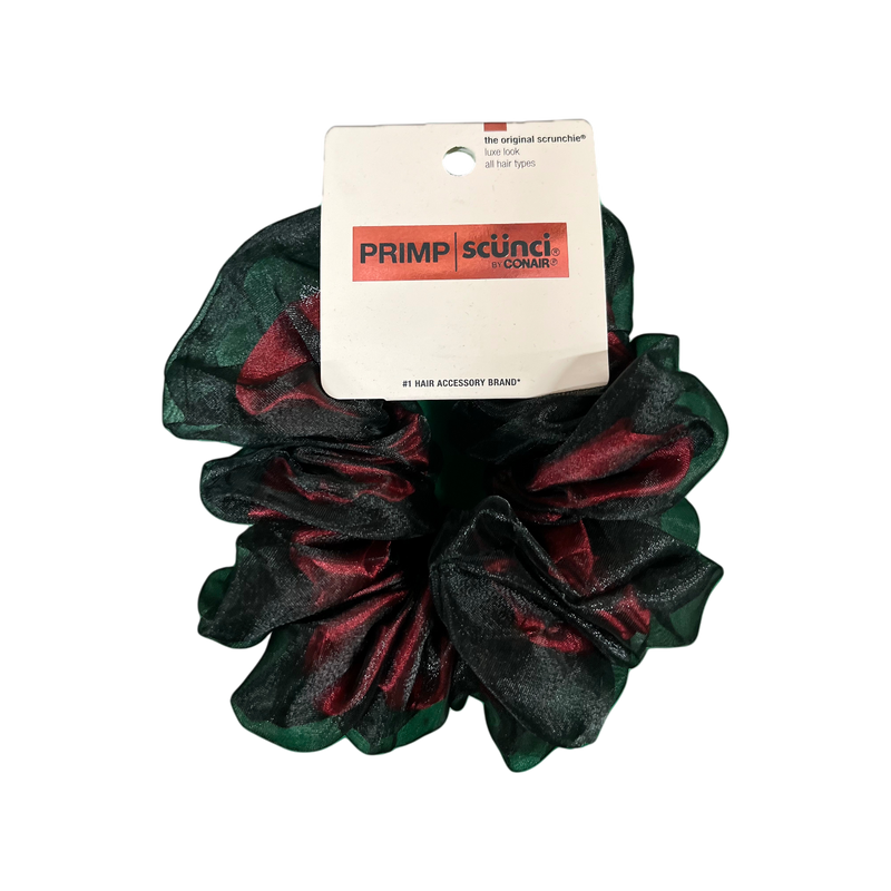 Scunci Primp Luxe Look Organza Scrunchie - Black and Red - All Hair Types