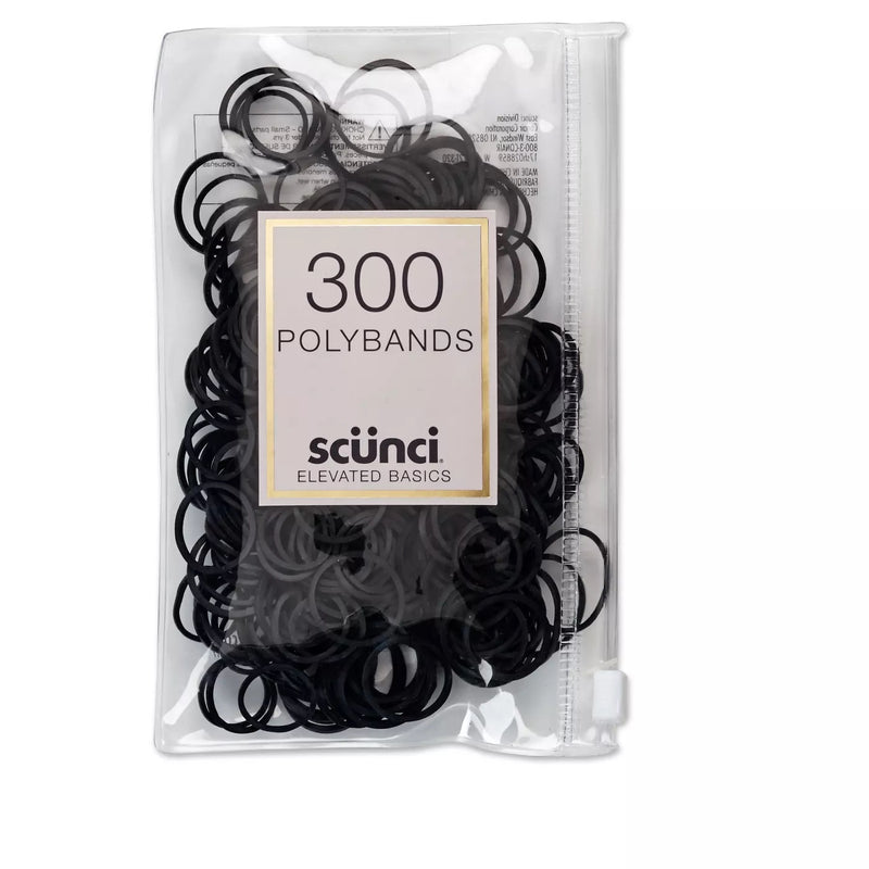 Scunci Mixed Size Polybands in Zippered Pouch, Black - 300 Count