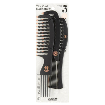Conair The Curl Collective Assorted Curly Hair Combs – Detangling & Styling Comb Set for Curly, Wavy & Coily Hair (3 Count)