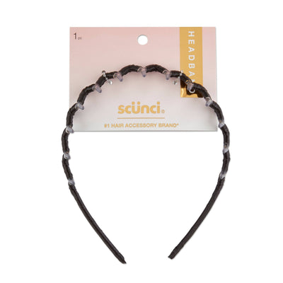 Scunci No-Slip Grip Covered Headband, Black/Clear, 1-Count