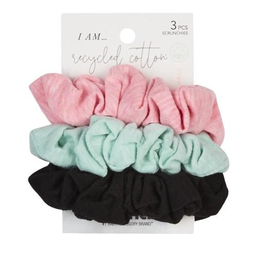 Scunci Planet Earth-Friendly Recycled Cotton Scrunchies, Assorted Colors, 3-Pieces