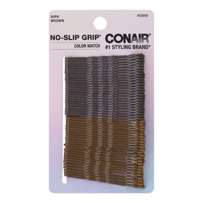 Conair No-Slip Grip Bobby Pins, Brunette, 50-Pieces