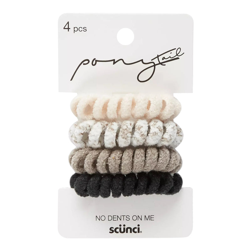 Scunci Ponytail Fabric Hair Spirals, Assorted Colors, 4-Pieces