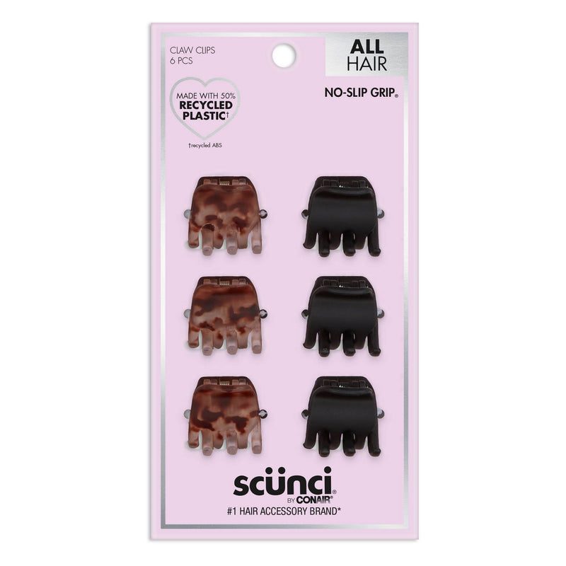 Scunci No-Slip Grip Mini Claw Clips - Tortoise/Black - All Hair - 6-Count