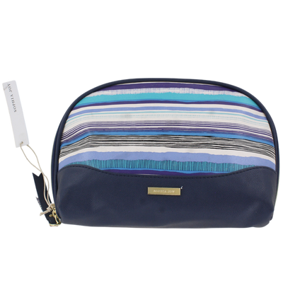 Sophia Joy Medium Round Top Travel Organizer Makeup Bag – Striped Cosmetic Toiletry Pouch with Zipper Closure, Spacious Interior, Stylish Travel Beauty Case for Women & Girls