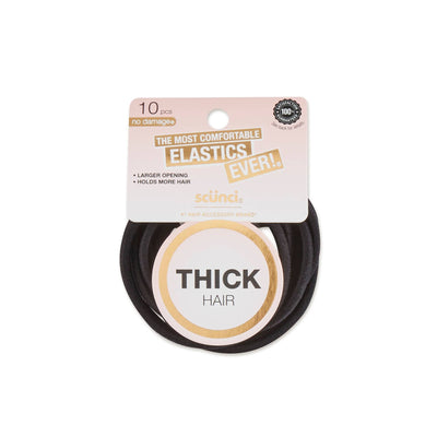 Scunci Basics Comfy No-Damage Elastic Hair Ties, Thick Black, 10-Count