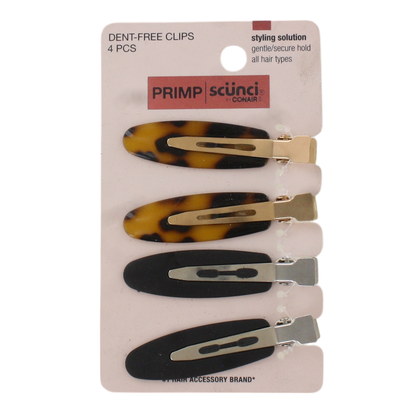 Scunci Primp Styling Solution Dent-Free Hair Clips, Tortoise & Black, 4-Count