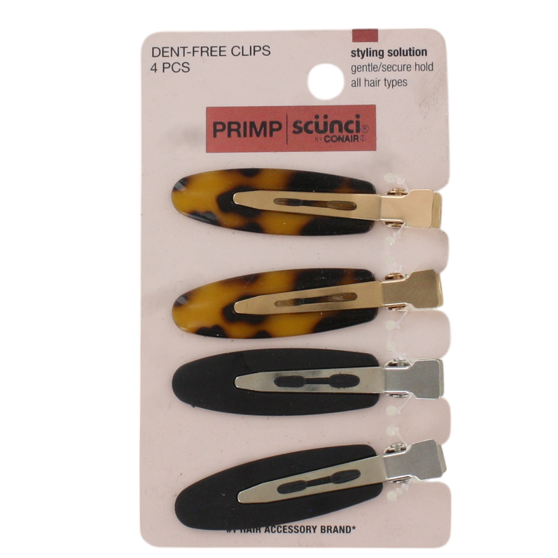 Scunci Primp Styling Solution Dent-Free Hair Clips, Tortoise & Black, 4-Count