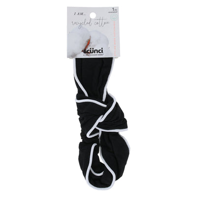 Scunci Recycled Cotton Piped Knotted Headwrap, Black/White, 1-Piece