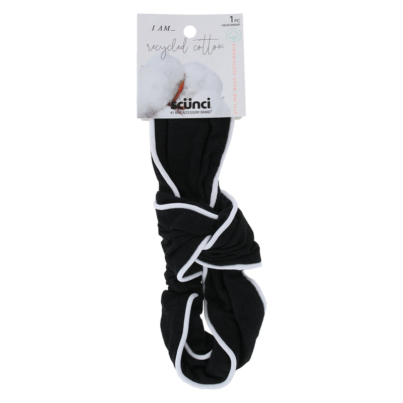 Scunci Recycled Cotton Piped Knotted Headwrap, Black/White, 1-Piece
