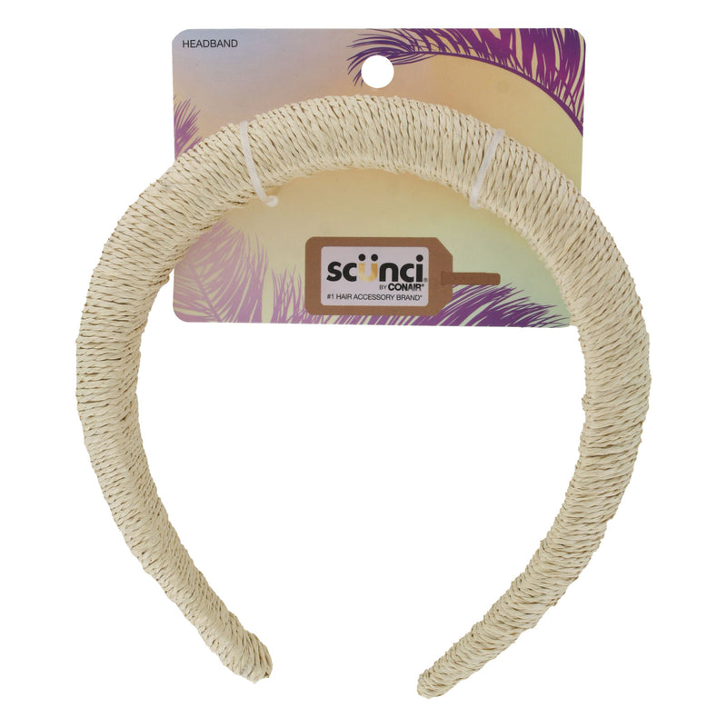 Scunci by Conair Headband, Woven Fabric Design, Wide Band, Comfortable and Stylish for Everyday Wear, Neutral Beige