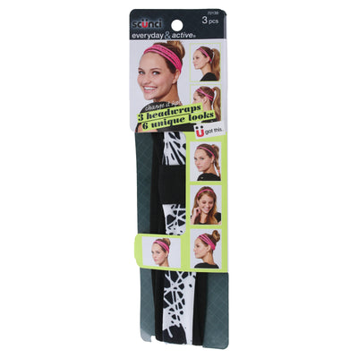 Scunci Everyday & Active Headwraps, Assorted Colors, 3-Pieces