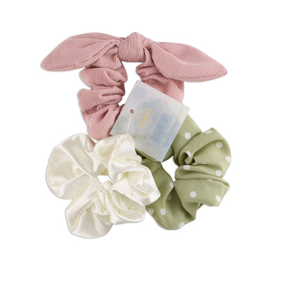 Scunci Mint Collection Scrunchies with Tails, Assorted Colors, 3-Pieces