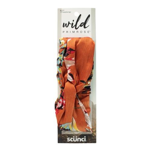 Scunci Wild Primrose Twisted Fashion Headwrap for Day or Evening Glam in Coral Print, 1-Piece