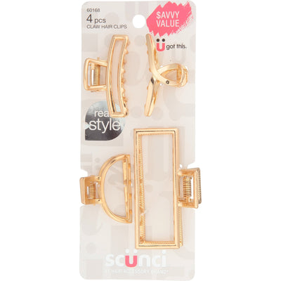 Scunci Real Style Savvy Value Pack Metal Hair Claw Clips, Gold, Assorted Sizes, 3-Pieces