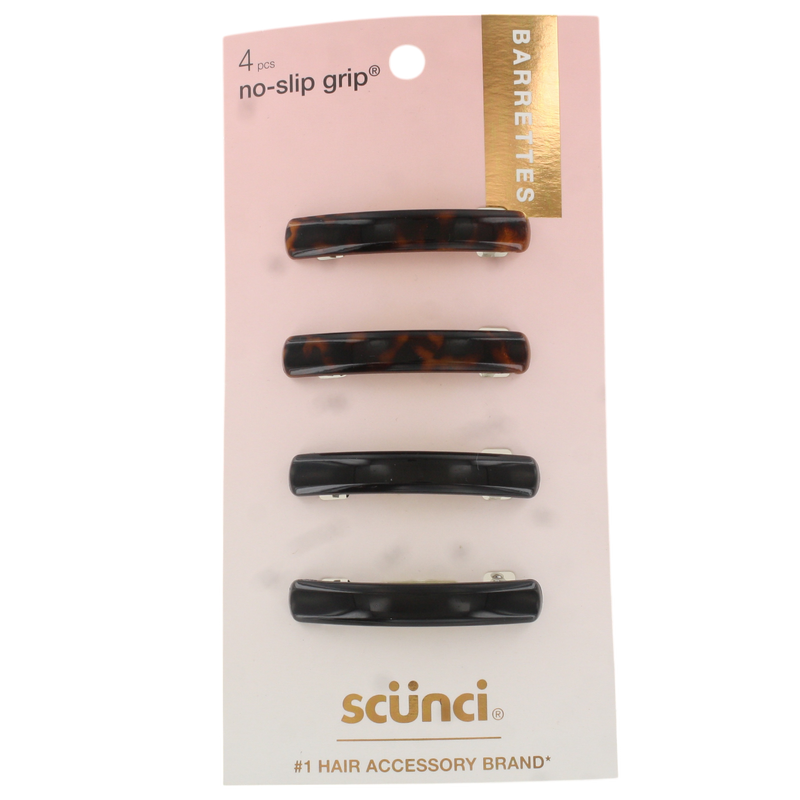 Scunci No-Slip Grip 5.5cm Hair Barrettes, Assorted Colors, 4-Pieces